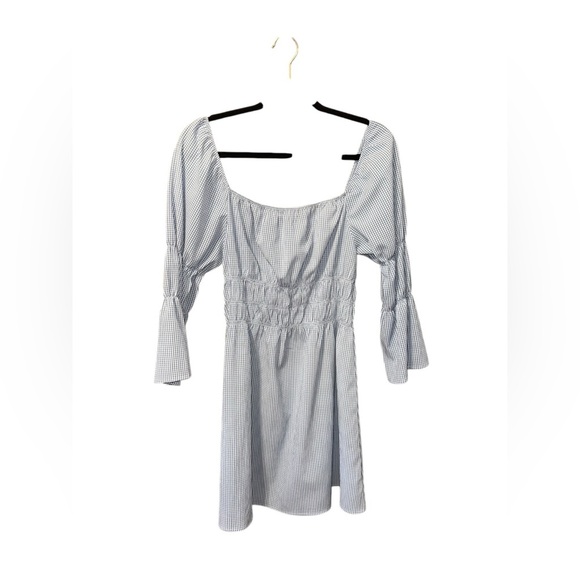 Lulus Blue & White Gingham Puff Sleeve Mini Dress – Size Large - Picture 3 of 7